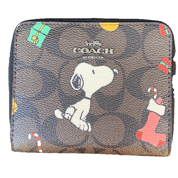 Coach Brown Wallet with Snoopy and Holiday Accents - Picture 1 of 6
